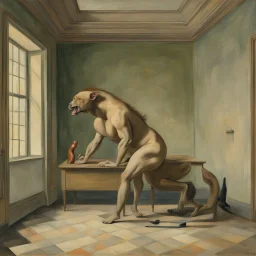 a chimera in a subliminal room, a chimera in a subliminal room, depicted by balthus