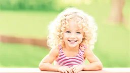 A cute little girl, curly blonde hair, the look on her smiling face.