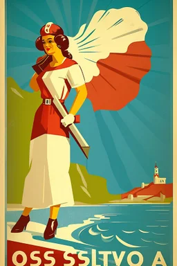 Make a retro poster about a nation called Osvakia. Known for its coast and agriculture