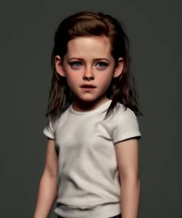 Kristen stewart toddler, full body, dramatic lighting, hyper realistic