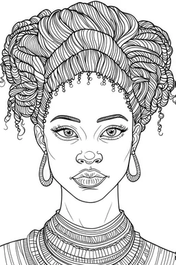 african girl face with beautiful hairstyle coloring page