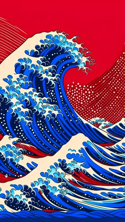 wave blue Kanagawa red backgroung