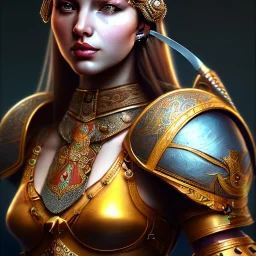 portrait of a warrior with ottoman beautiful girl themed armour, extremely detailed, UHD, 8k,The close-up camera effect,sharp focus, perfect position,hyperphotorealistic, unreal engine 5, octane render