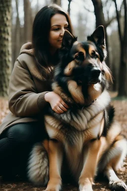 a lady with a dog bigger than her self