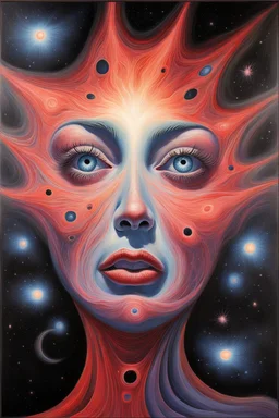 Busch painting style A big scary face out of A nightmare from light." Stars are holes in the fabric of reality, from which a blinding, painful light pours. Nebulae resemble phantasmagorical visions.