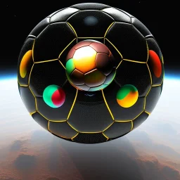 Soccer ball Outerspace black, earth orbit, volcano, carbonfiber