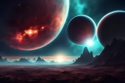 sci-fi landscape exoplanet nebula in the sky