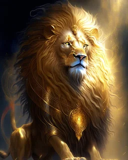 A mystical nemean lion with impenetrable golden fur and an enchanting aura, known for its legendary strength and wisdom.