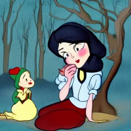 Snow White meets a witch selling poisoned apples