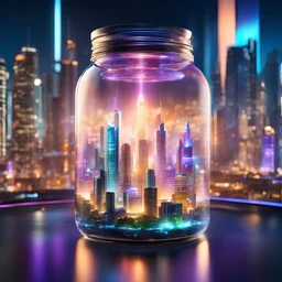 future smarty city is contained in a glass jar，Ultra photo realsisim，ultra - detailed，dramatic lights，4k，Colorful environment