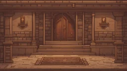 the button to exit back in the game about the Middle Ages in light brown tones of the pixelart