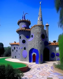 A violet mad doctor's castle designed in ancient Roman mosaics painted by Joan Miro