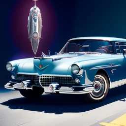 fullbody Drawing of '1955 Chrysler Streamline X',intricate detail,andrea bonelli,Kilian Eng,Ohrai,evan lee,Aleksandr Sidelnikov,three quarters frontal aerial view,toned colors,16k