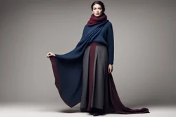 Зная её неуверенность, страх осуждения и любовь к шитью, её стиль — это: Тёмные, неброские тона: серый, тёмно-синий, бордо — чтобы «не привлекать внимание». Удобная, скрывающая фигуру одежда: Свободный свитер (возможно, с заплатками — она чинит его сама). Длинная юбка или простые брюки (никаких ярких деталей). Платок или широкий шарф (инстинктивно прячет в него лицо, когда нервничает). Самодельные аксессуары: Перчатка без пары. Сумка-мешок с инструментами для шитья и книжкой о детективах.