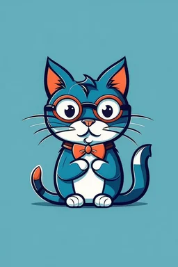 "Design a whimsically funny cat logo using AI. Depict the cat in a playful pose, with one paw raised, a cheeky grin, and perhaps a quirky accessory like oversized glasses or a bowtie. Create a character that embodies the humorous and mischievous spirit of feline antics."