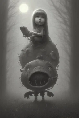 cute girl and litlle monster, Style John Kenn Mortensen,