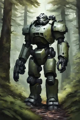 dnd, power armor, fantasy, metal, forest background