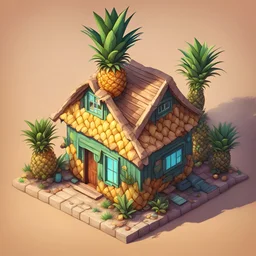 create a pineapple into cartoonist hut style model isometric top view for mobile game bright colors render game style desert house style