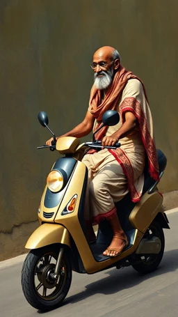Hieronymus Bosch style , Gandhi wearing a an Arabic scarf on electric scooter 4k