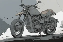 motorcycle, comic book,post-apocalypse, gray background,
