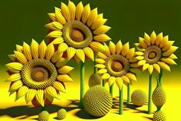 3d,sunflowers,patterns,minimalism,dada