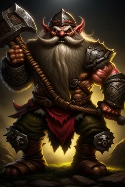 gnome warrior enraged fury berserker fantasy barbarian armored wild savage angry axes cleaver attack striking swinging chopping dual wielding two weapons mad consumed