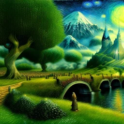 Epic Drawing of scenery of The LOTR estilo Van Gogh 4k