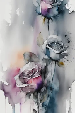 Abstract wet watercolour, grey bright colours roses