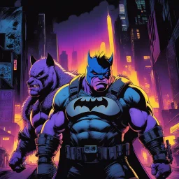 The neon-lit streets of the city cast an eerie glow as Bebop and Rocksteady, find themselves face to face with a shadowy figure in the night. Batman, the Dark Knight, stands before them. Bebop's wild Mohawk bristles with anticipation, while Rocksteady's massive frame rumbles with restrained power. Batman's steely gaze meets Bebop and Rocksteady's defiant stares, as alliances shift and choices loom large in the shadows of the city.