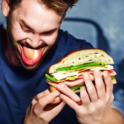 guy eating a sandwhich