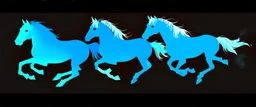 silhouette of 3 different horses running, blue on black vector