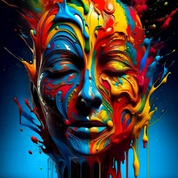 a colorful splash of face shape paint, amazing splashscreen artwork, photoshop water art, liquid painting, swirling paint colors, ink splash, physics splashes of colors, colorful swirls of paint, paint splashes, swirling paint, painting of splashing water, splashes of liquid, cgsociety saturated colors, trend on behance 3d art, HDR, UHD, 64K, highly detailed, (digital art:1.3), intricate, (highly detailed:1.3), digital painting, artstation, concept art, illustration, (sharp focus, Unreal Engine