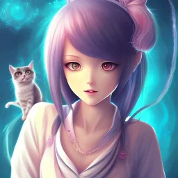 beautiful anime girl,with cat