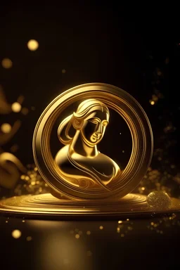 Animation golden Virgo zodiac Rotating in golden background space, semi realistic, shallow depth of field