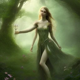 delicate hands with insence pendant, halo, portrait of radiant celtic in wonderland, fast walker, as a brunette young cute feminine woman, short hair, green forest ruins background, pond, mega flowers,peacock,sun light