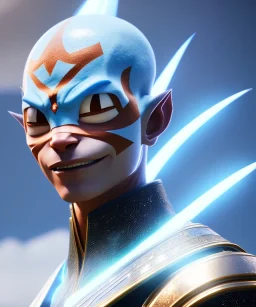 A portrait of a crystalised avatar Aang, atmospheric, realistic, unreal engine, cinematic lighting, octane render.