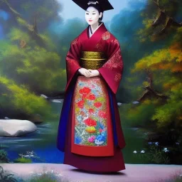 Full body portrait, painting, medium shot lady style of 🎏🪩🪅🎎