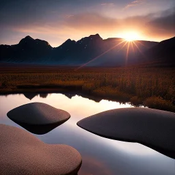 Ansel adams Landscape Photo of muskeg in alaska, hyper realistic, zone system, even tones, rich gradients, dramatic lighting