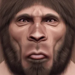 Photorealistic Neanderthal man with lips that are too big