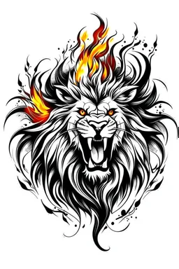 roaring fire lion ink logo, white background