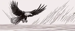 flying eagle diving to the bottom right trailing graphic lines and lost feathers, vector