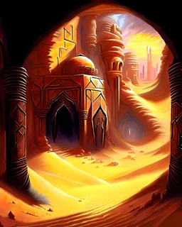 Arabian sand dungeon room dungeon painterly sci fi fantasy art