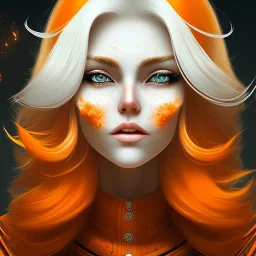 fantasy setting, woman, orange and white hair, wavy hair, freckles, ranger, more orange hair, more white hair, longer white hair