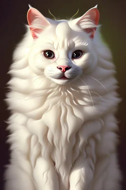 An extremely cute adorable fluffy plushy white smiling cat holding a basket of jewels and gems. His fur is realistic. The background is a romantic carpet bokeh digital painting extremely detailed studio lighting crisp quality and light reflections 8k cinematic lighting portrait photorealistic ultra detailed cinematic postprocessing focused