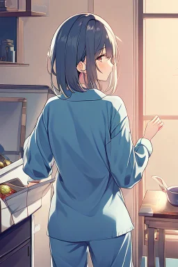 anime waifu wearing a pyjama shirt with her back turned