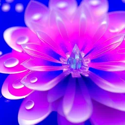 A very beautiful crystal flower , elegant, cascade, atmospheric, realistic, cinematic lighting, pink blue light, 8k, galactic atmosphere, flowers