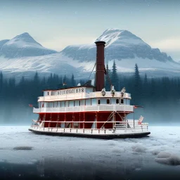 White sternwheeler steamboat winter alaska, nenana