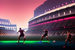 diego armando maradona playing football in roman colosseum, hyper detailed, digital painting, elegant, centered, detailed, neon signs, 8k, shining, heaven, many happy people, dampf,