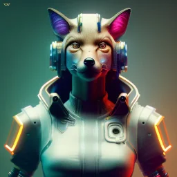 A cyberpunk soldier Armor wearing Fox,cyberpunk 2077, ultra realistic,shiny, smooth, studio quality, octane render, Surrealism, Triadic colour scheme,glow-stick, ambient lighting polaroid, 100mm