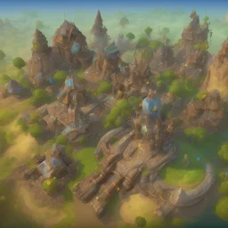 q-version mmo architecture concept in dofus，vertical view